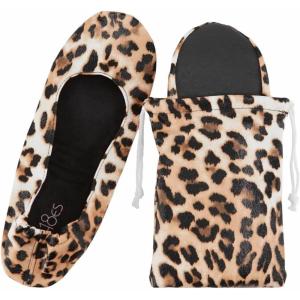 imageShoes 18 Womens Foldable Portable Travel Ballet Flat Shoes wMatching Carrying Case1818a Leopard