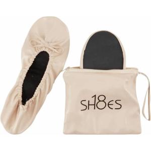 imageShoes 18 Womens Foldable Portable Travel Ballet Flat Shoes wMatching Carrying CaseNude Sh18