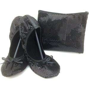 imageShoes 18 Womens Foldable Portable Travel Ballet Flat Shoes wMatching Carrying CaseSequins Black