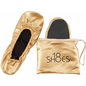 imageShoes 18 Womens Foldable Portable Travel Ballet Flat Shoes wMatching Carrying CaseSh18 Gold