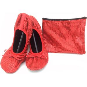 imageShoes8teen Womens Foldable Sequins Ballet Flat Shoes wMatching Carrying Case 11 Red Sequin SH18