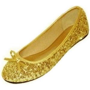 imageShoes8teen Womens Sequins Glitter Round Toe Ballet Flat with Bow2001 Gold Sequins