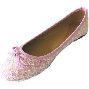 imageShoes8teen Womens Sequins Glitter Round Toe Ballet Flat with Bow2001 Pink Sequins