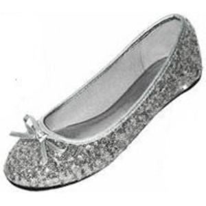 imageShoes8teen Womens Sequins Glitter Round Toe Ballet Flat with Bow2001 Silver Sequins